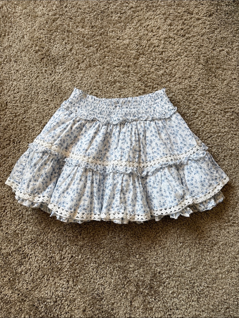 Altar’d State floral mini skirt lined ruffle crochet white blue A line circle - Picture 2 of 5